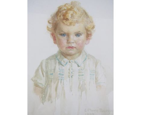 Eliza Mary Burgess (b.1878) Sensitive head and shoulders portrait of a little boy wearing a smocked shirt, watercolour, signe