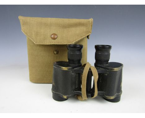 A set of Second World War British Army No 2 binoculars in Pattern 1937 webbing case