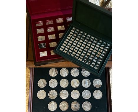 A collection of silver collectors medallion coins, stamps and miniatures&nbsp; 1900g total gross