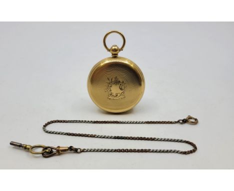 A Victorian 18ct. gold full hunter pocket watch, key wind, London 1838, having engine turned and engraved dial with black ena