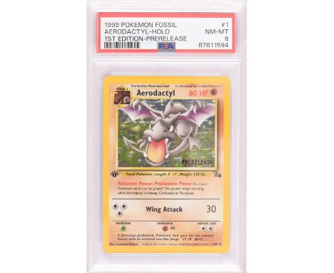 Pokemon TCG. Aerodactyl 1/62 Prerelease 1st Edition Fossil PSA 8. This item is from the collection of the former Managing Dir
