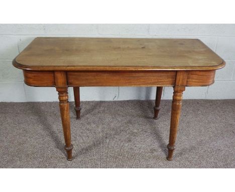 A Victorian mahogany console table, late 19th century, (formerly one section of dining table, with rounded rectangular top on