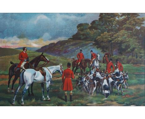 After Charles Fernand de Condamy (c.1855-1913),A set of four hunting prints, ‘The Meet’, ‘Covering Scent’, ‘Full Cry’ & ‘The 