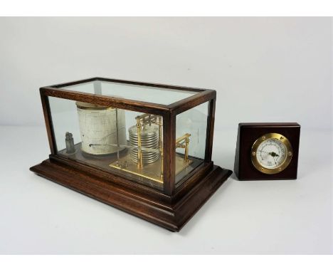 A Short &amp; Mason of London Barograph, no 017750, in an oak case, 37cm wide, together with a small table top aneroid barome