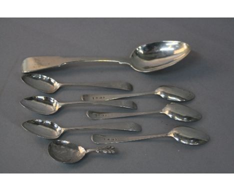 A SET OF SIX GEORGE III NEWCASTLE SILVER OLD ENGLISH PATTERN TEASPOONS, engraved initials, maker Thomas Wheatley, no date let