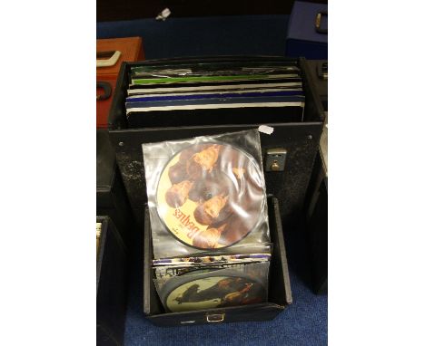 TWO CASES OF 12 INCH SINGLES AND 7 INCH PICTURE DISCS, the 12 inch singles are promo copies by artists such as East 17, Alex 