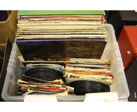 A BOX OF L.P'S AND SINGLES, Artists include The Beatles, Rolling Stones, Bob Marley etc