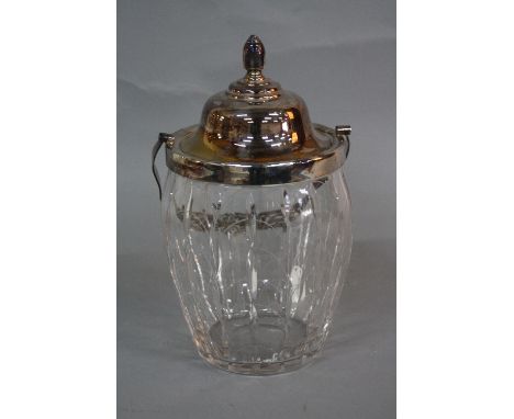 A CLYNE FARQUHARSON FOR JOHN WALSH CUT GLASS ICE BUCKET, fitted with a plated swing handle and rim, etched signature and numb