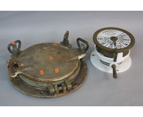 A 20TH CENTURY SHIP'S ENGINE ROOM TELEGRAPH, brass and white painted metal, enamel dial named 'A. Robinson & Co Ltd, Liverpoo