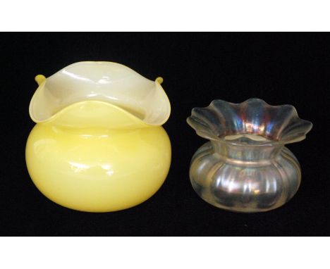 An early 20th Century John Walsh Walsh primrose glass posy bowl in yellow over opal, height 11cm, together with a smaller fli