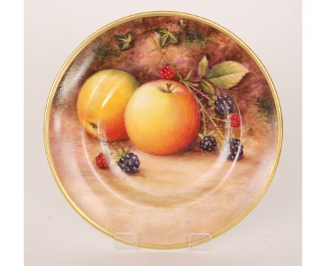 A contemporary cabinet plate decorated by former Royal Worcester artist Leighton Maybury with hand painted apples and berries