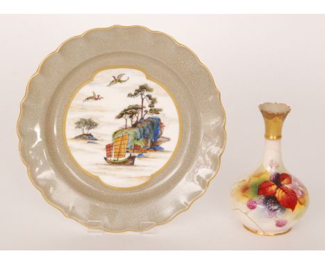 A Royal Worcester Cantonese cabinet plate decorated with a Chinoiserie seascape, blue printed mark with date code for 1914, d