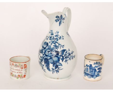 An 18th Century First Period Worcester water jug decorated in the Pinecone pattern, crescent mark to the base, height 22cm, S