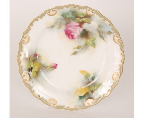 A Royal Worcester cabinet plate decorated by Jenny Lander with hand painted Hadley roses, signed, puce mark with date code fo