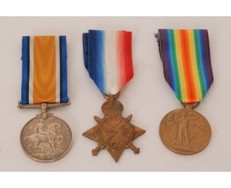 A First World War trio 1914-15 Star, British War and Victory medals to 7994 Pte G.T Brown, South Staffs Regiment. 