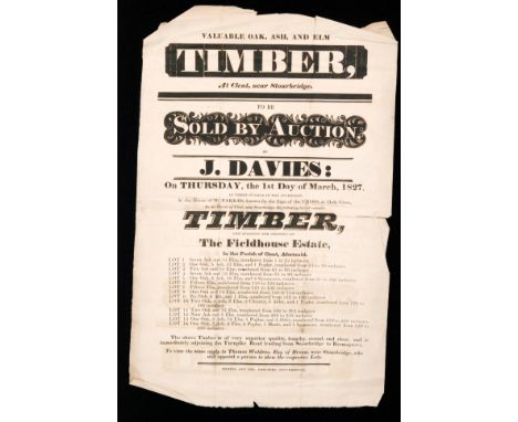 Two 19th Century paper posters, the first advertising the sale of 'Valuable oak, ash and elm timber at Clent near Stourbridge