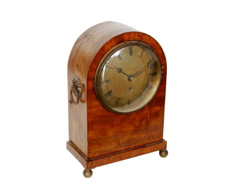 A late Georgian mahogany cased bracket clock of lancet form, with a single fusee movement, 7 3/4 inch brass dial with Roman c