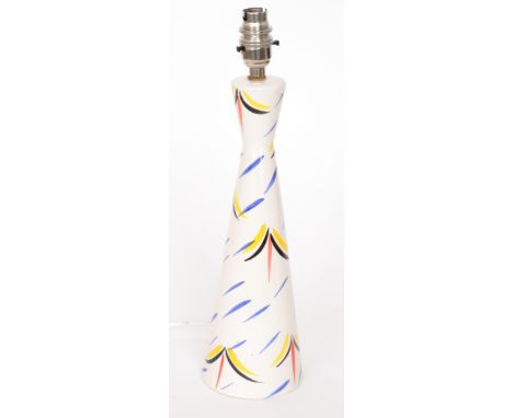 A later 20th Century Italian table lamp of tapering form decorated with hand painted blue, yellow, red and black brush stroke