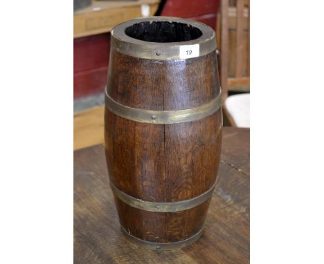 A small brass bound coopered oak stick stand