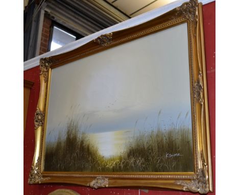K SanderMisty Lake Scene, Birds Taking Flightsigned, oil