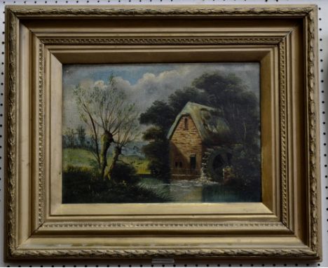 English school (19th century)The Watermillsigned with monogram A K, oil on board, 25cm x 34.5cm