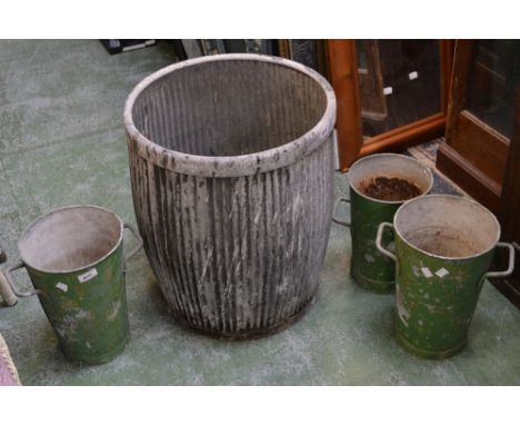 A vintage galvanized dolly tub; three galvanized two handled slump test buckets. (4)