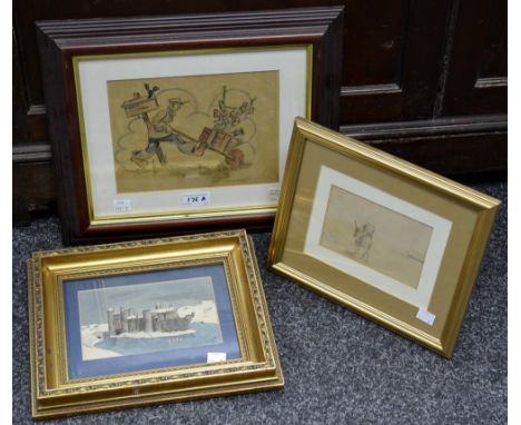 Adnar BahmannThe Gardenersigned, dated 1945, watercolour, 17cm x 22cm; another, 19th century watercolour, sketch of a Donkey;