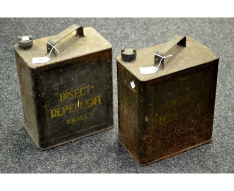 Two vintage two gallon storage cans inscribed Insect Repellent.
