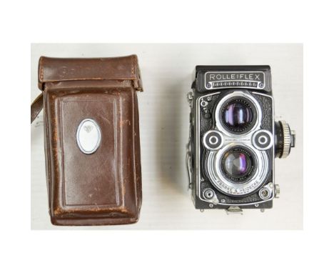 A Rolleiflex 3.5 F TLR Camera, with a Zeiss Planar 75mm f/3.5 lens, shutter working, some fungus to elements.