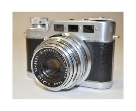 A W Voss Diax Ilia 35mm Rangefinder Camera, with Schneider Kreuznach Xenar 45mm f/2.8 lens, shutter firing, body G, elements 