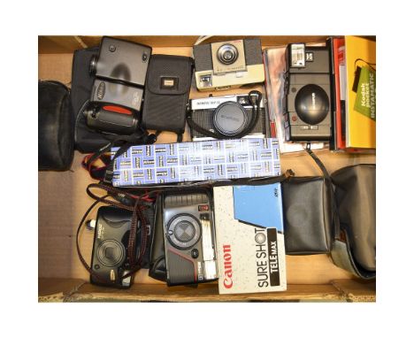 A Tray of Compact Cameras, including a Olympus XA 2 with A11 flash, a Nikon AF3, Olympus trip 505, a boxed Kodak Instamatic (