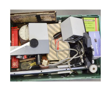An Enlarger and Darkroom Equipment, including a Durst enlarger, tanks, timer and other accessories, some compact cameras and 