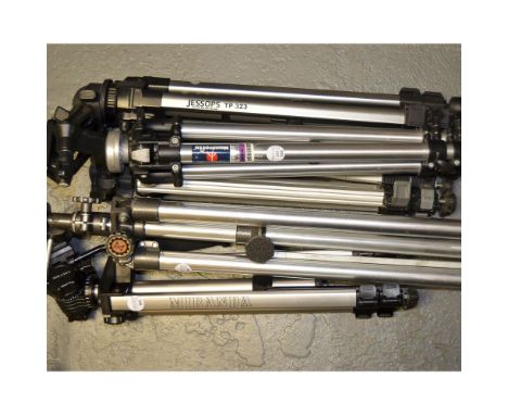 A Selection of Tripods, incluing a Manfrotto draeo/3/30 with 115 head, a Kennet tripod, a Slik 35S and two other examples.