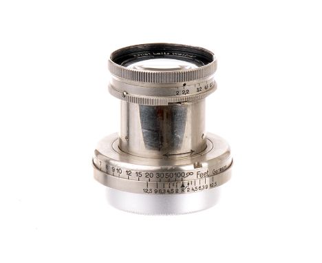 A Leitz Summar f/2 50mm Lens, 1935, nickel, serial no. 249540, body, VG, elements, VG-E, some light internal dust, with maker