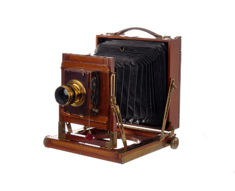 A Thornton Pickard Mahogany Field Camera, 6”x4.5”, with R. J. Beck Rectilinear f/4 7”x5” brass lens, serial no. 4763, body, V