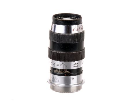 A Ross Xtralux f/3.5 90mm Lens, black/chrome, serial no. 205562, body, F-G, elements, VG, surface scratches to front element,