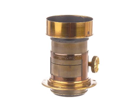 A J. H. Dallmeyer 5½in. Waterhouse-stop Petzval Brass Lens, serial no. 6719, body, F-G, darkened lacquer finish, elements, VG