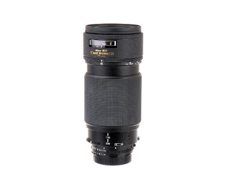 A Nikon Nikkor AF ED f/2.8 80-200mm Lens, black, serial no. 259696, body, VG, elements, VG, single spot of fungus to very edg