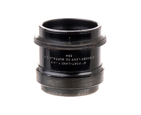 A Spencer Lens Co. Port-Land f/4.5 9” Lens, black, serial no. 354, body, G-VG, element, VG-E, importer’s mark to reverse ‘Jam