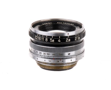 A Nikon W-Nikkor f/1.8 35mm Lens, fine knurl M39 mount, serial no. 182680, body, G-VG, elements, VG, some light marks to rear