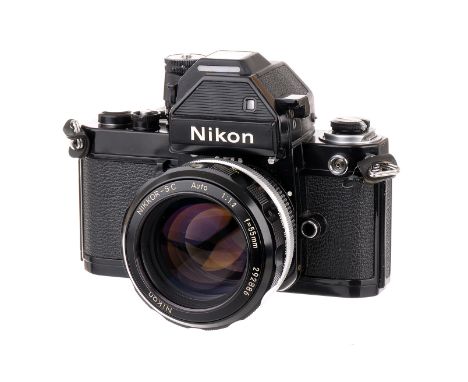 A Nikon F2s Photomic SLR Camera, black, serial no. 7584916, with Nikkor-S.C f/1.2 55mm lens, black, serial no. 292886, body, 