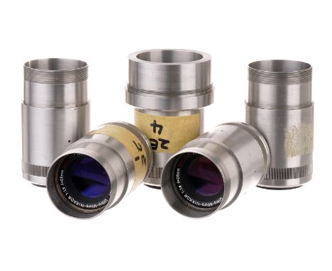 Nikon Ultra-Micro-Nikkor ‘UMN’ M=1/10 E-Line f/1.8 28mm Lenses: all chrome, serial no. 295001, body, G, ding to housing, elem