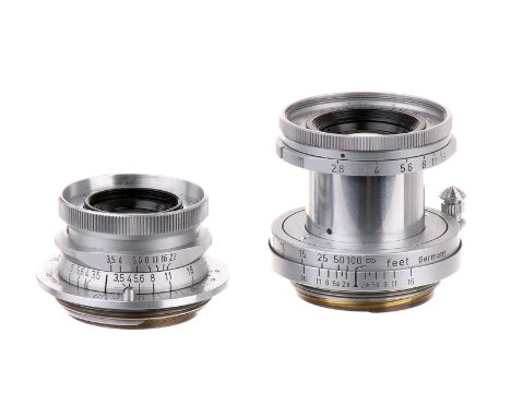 Leitz Lenses: Summaron f/3.5 35mm, 1952, chrome, serial no. 1007451, body, VG, elements, G, some internal haze and marks, Elm