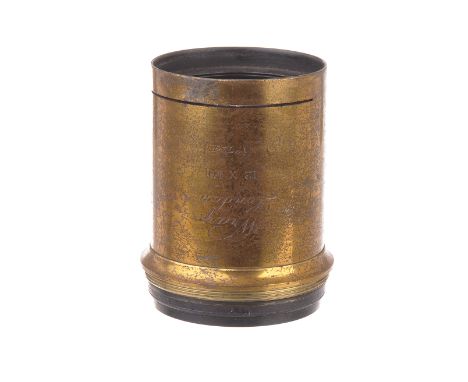 A Wray 12x10 Waterhouse-stop Brass Lens, serial no. 724, body, F-G, elements, VG, some very light marks, mounted on board wit