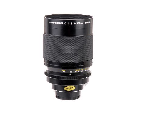 A Nikon Reflex-Nikkor.C f/8 500mm Lens, black, serial no. 543200, body, VG-E, elements, G-VG, some internal fungus, in maker’