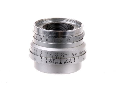 Leitz Lenses: Summaron f/3.5 35mm, 1958, chrome, serial no. 1614917, body, G-VG, elements, VG, some internal haze, together w