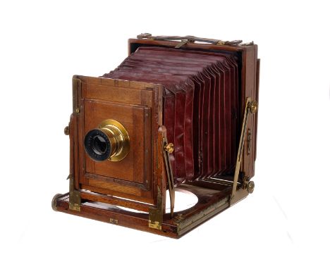 A Lechner Werner Salon Mahogany Field Camera, 6.5”x4.5”, serial no. 4818, with Beck Symmetrical brass lens, body, G-VG, lens,