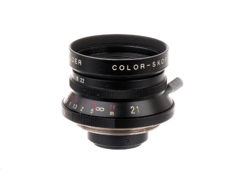 A Voigtländer Color-Skopar f/4 21mm Lens, black, serial no. 9420014, body, VG-E, elements, VG, some very light internal haze,