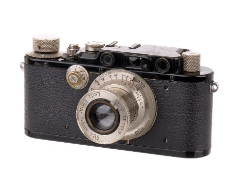 A Leica III Rangefinder Camera, 1931, upgraded from I, black, serial no. 64826, with Leitz Elmar f/3.5 50mm lens, nickel, bod