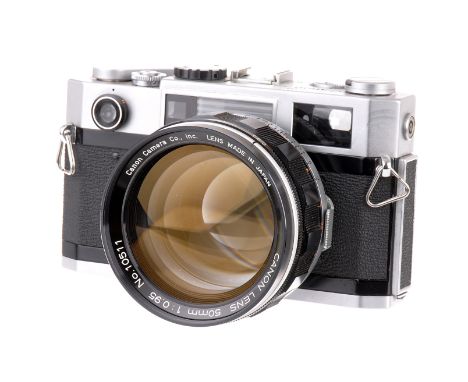 A Canon 7s Rangefinder Camera, chrome, serial no. 118092, with f/0.95 50mm lens, serial no 10511, body, G, shutter working, s